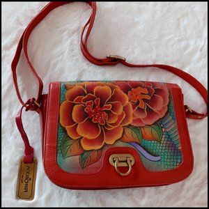 (EUC) Anuschka, Leather, Hand-Made & Painted, Phython Blooms, Crossbody/Shoulder